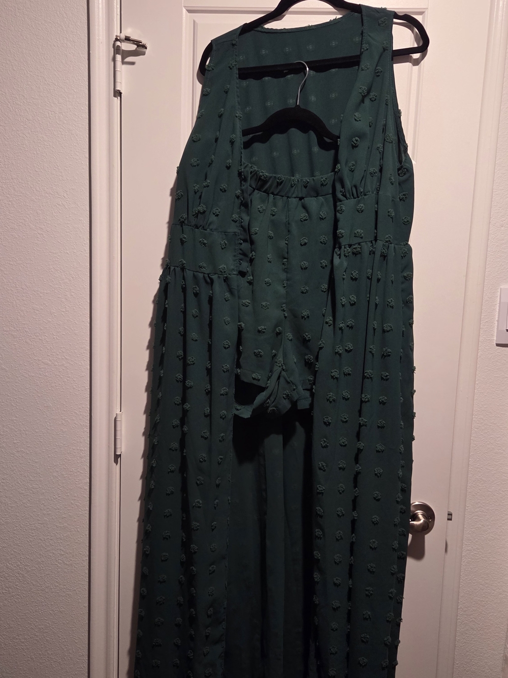 Green Textured Sleeveless Shorts And Kimono With Buttons
